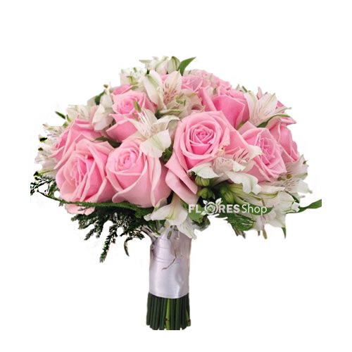 Buquê de Noiva Com Rosas Cor de Rosas e Astromélias | Floricultura em Curitiba