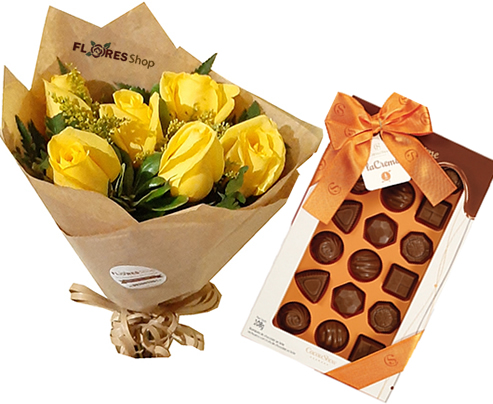 3867 Yellow roses with chocolates