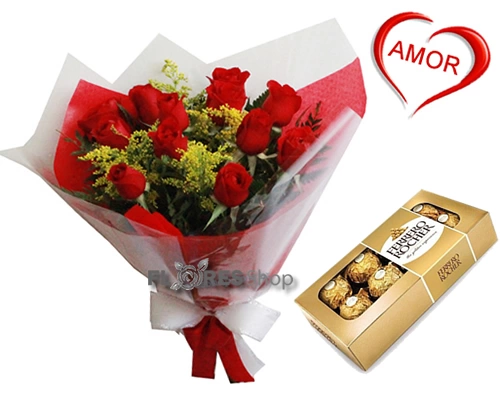 Buquê 12 rosas com Chocolate